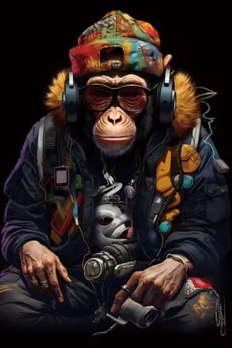 Moneky with Headphone 80x120cm