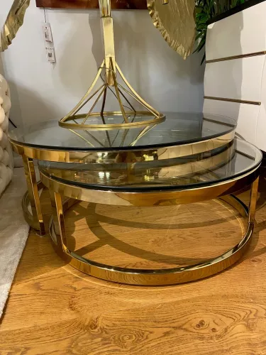 Couchtisch Mathew 100x100x35cm mit Klarglas, 2er Set