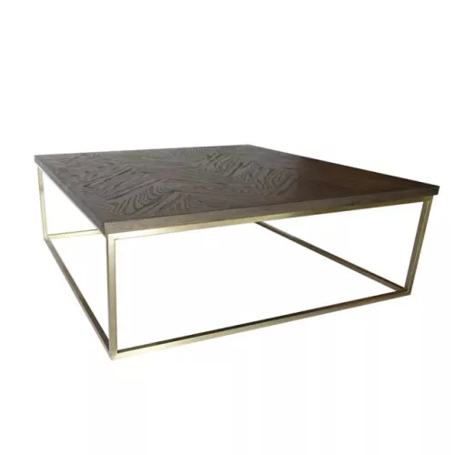Couchtisch Pitsburg 120x120x42cm Gebürstete Antikbronze / Platte schwarzes Parkett