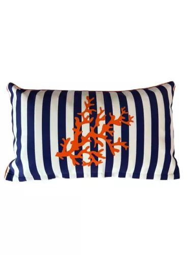Kissen Streifen Blau Koralle 50x30cm