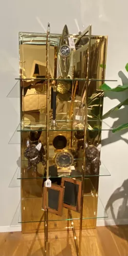 Schrank Manville 80x35x200cm glänzend Gold Klarglas