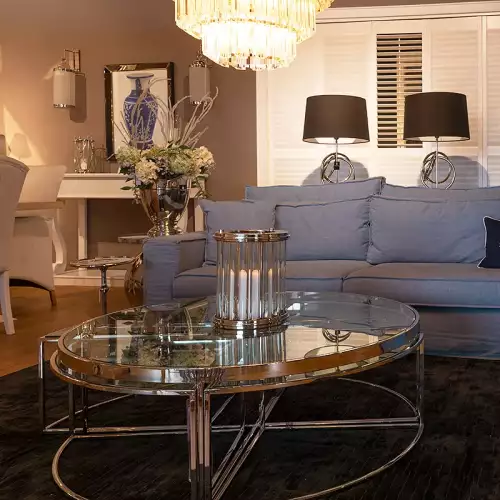 Hazenkamp Fachhändler Tisch Dominic 120x120x40,5cm silber / klar Glas (114300)