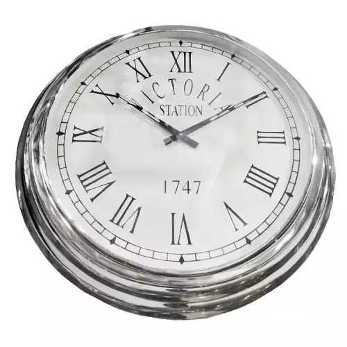 Wanduhr 62x62x9cm victoria station silber rund