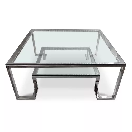 Mitteltisch Keaton 100 x 100 x 41 cm 2 Ebenen Silber Glas