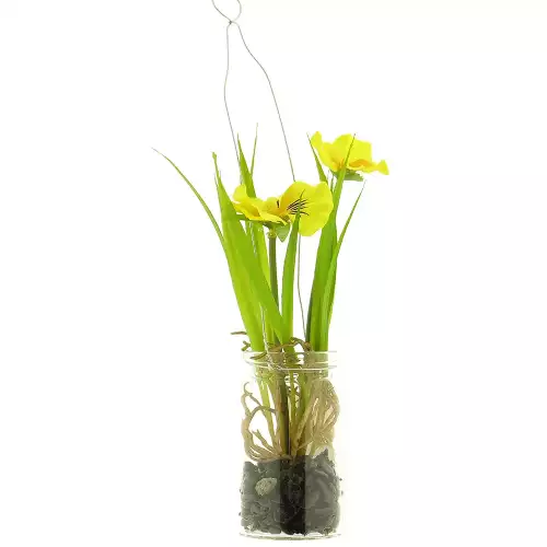 Stiefmütterchen im Glastopf mit Aufhänger Gelb 24cm