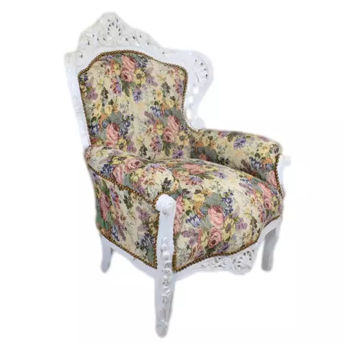 Barocksessel F30 Creme / mit Blumenmuster