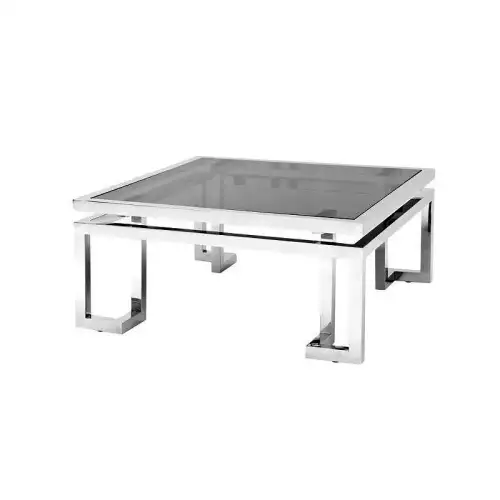 Coffee Table Alvin 100x100x45cm with Black Glass