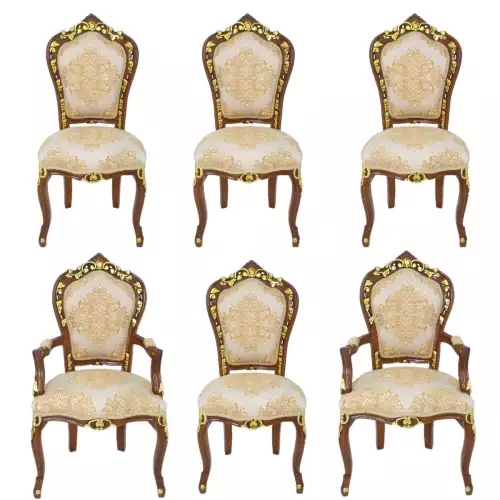 Barockstuhl  6 er Set  braun Stoff mit Muster